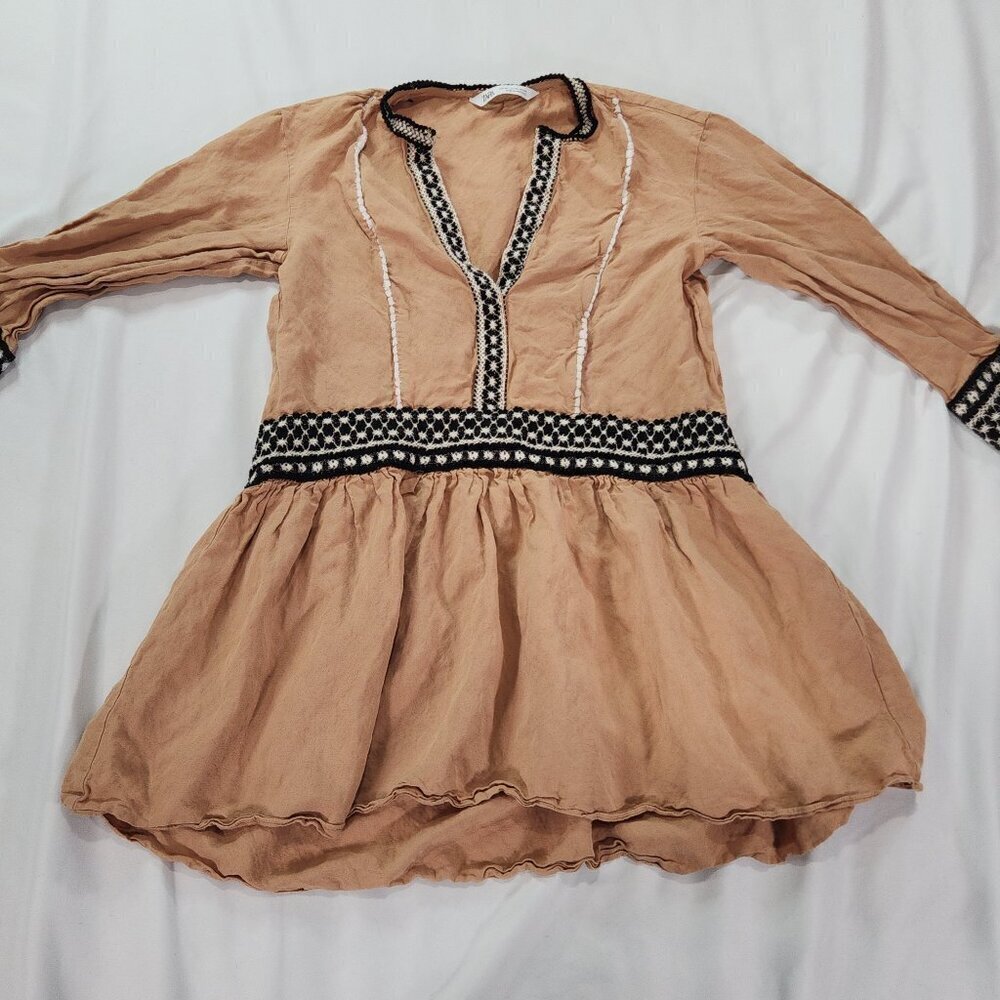 Zara brown v neck 3/4 quarter length sleeve mini dress size XS
Lot K